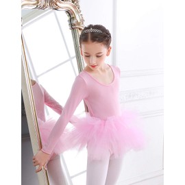 KARETT Ballet Tutu Leotards Long Sleeve for Toddler Girls Kids Ballerina Dress Tutu Skirt Dance Outfits Pink