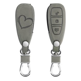 kwmobile Car Key Cover Compatible with Ford 3 Button Car Key Keyless Go - Synthetic Nubuck Leather Fob Cover - Brushed Heart Grey
