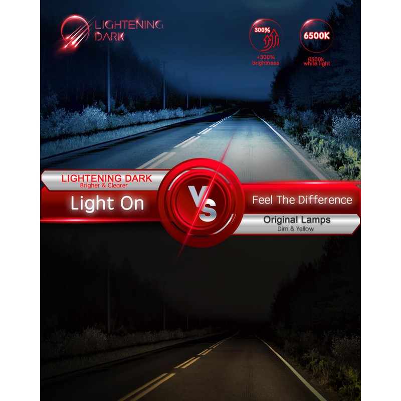 LIGHTENING DARK 9005+9006 Light Bulbs, HB3+HB4 Fog Bulbs Combo 6500K
