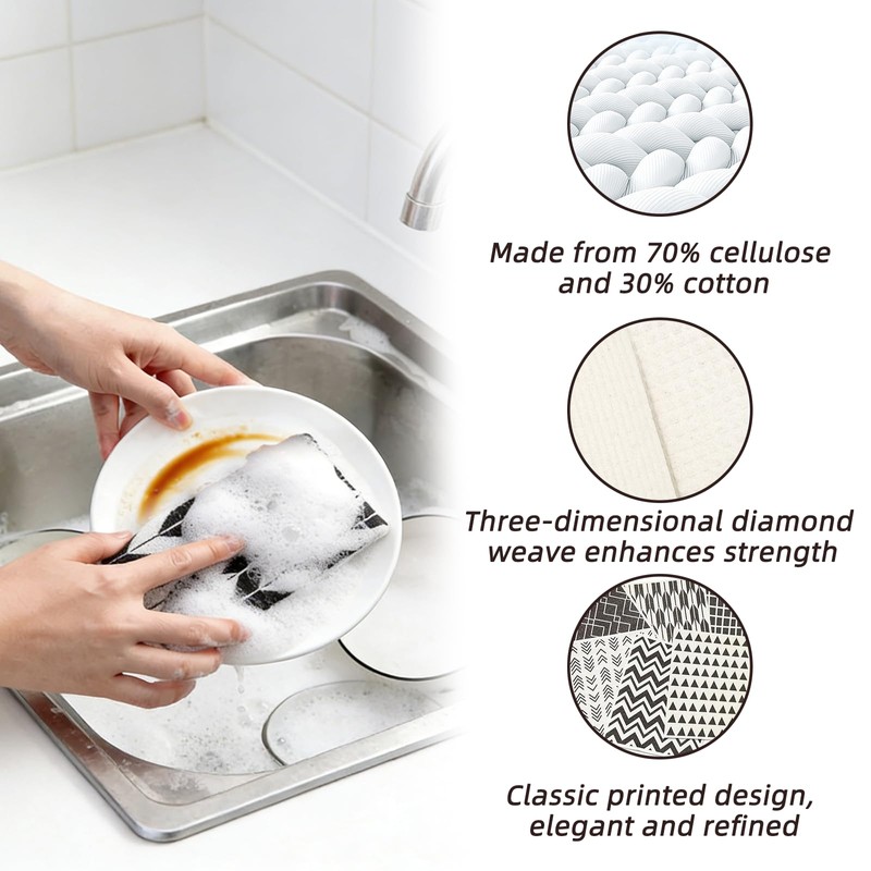 6 PCS Swedish Dishcloth - Reusable Cellulose Wooden Fiber Kitchen