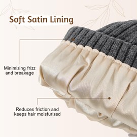 Acrylic Winter Beanie Hats for Woman Satin Lined Knit Beanies for Men Soft and Warm Dark Gray Hat