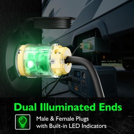 EPLESFTON 1 Set Lighted Extension Cord Ends, 15A 125V Extension Cord Replacement Ends 3 Prong, NEMA 5-15P & 5-15R , Male & Female Repair Kit for Generator, RV, Welding Equipment, UL Listed, Yellow