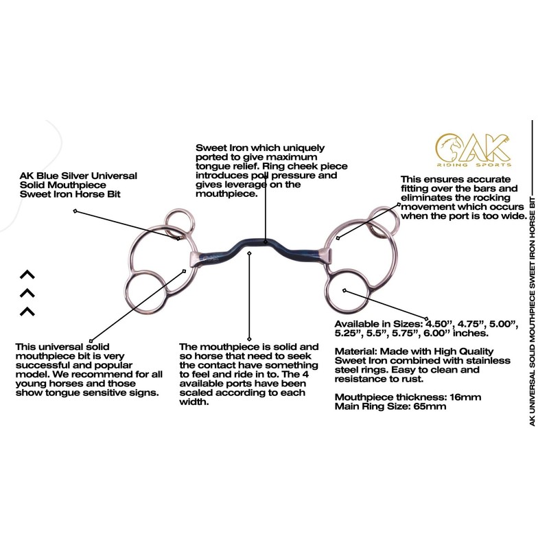 AK Blue Silver Universal Solid Mouthpiece Sweet Iron Horse Bit