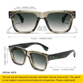 SHEEN KELLY Retro Thick Square Sunglasses Men Women Trendy Rectangular Tortoise Black Frame Shades 70s 80s Eyewear