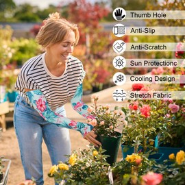 NPNGMYR Gardening Arm Sleeves for Women, Breathable Sun Protection Sleeves with Thumb Holes, UPF50+, Thorn Proof & Anti-Slip