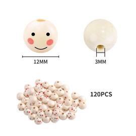 Pack of 120 Wooden Beads with Face, 12 mm Angel Wooden Beads with Face, Wooden Beads Round, Creative Round Beads, Natural for DIY Jewellery Accessories, Decoration (B)