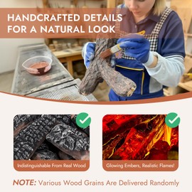 16 Pcs Small Gas Logs Set - Realistic Ceramic Logs for Indoor/Outdoor Gas Fire Pits, Fireplace, Ventless Faux Fireplace Wood - Lightweight Fake Logs Decor