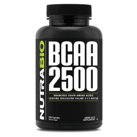 NutraBio-  BCAA 2500  Aminoácidos de Cadena Ramizada  Apoya el Nuevo Crecimiento Muscular y Prevenir la Desglose Muscular                             