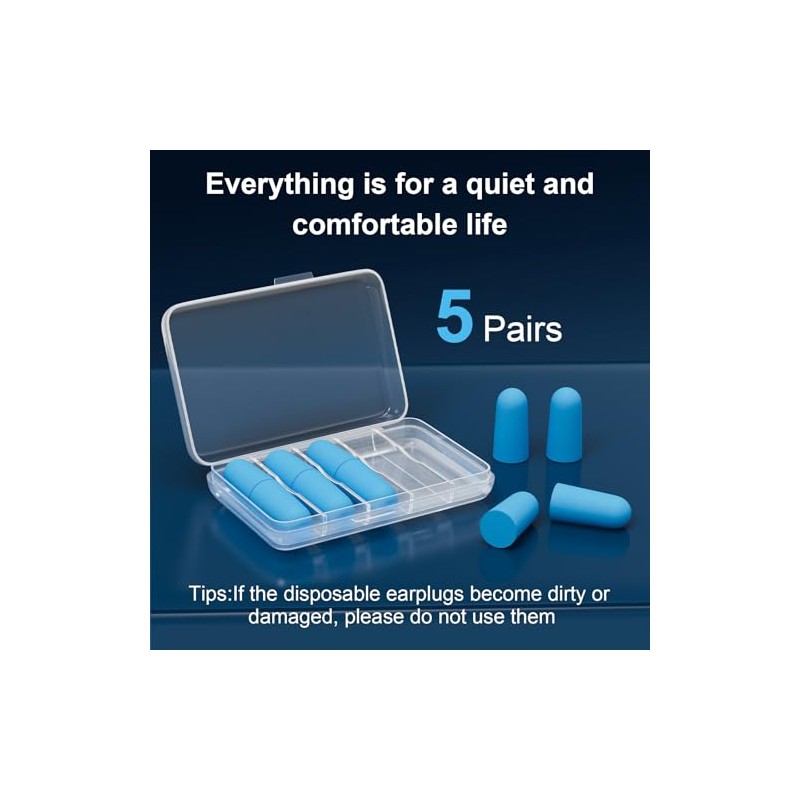 Foam Ear Plug for Sleeping, HOYIO 5 Pair 35dB Soft