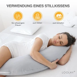 LOOLAY Pregnancy Pillow, Nursing Pillow, 170 cm, Side Sleeper Pillow, 100% Minky, with Removable Cover, Ergonomic Pregnant Pillow for Sleeping (Silver-Grey)