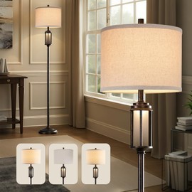 AIEAMPDO 65'' Farmhouse Floor Lamp for Living Room with 2 Light Sources, Vintage Tall Standing Lamp with Frosted Acrylic Nightlight, Rustic Floor Light for Bedroom Office Corner, Bulbs Included