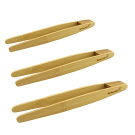 BambooMN Brand - Reusable Bamboo Kitchen Tongs, Assorted Sizes - 3 Pieces