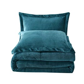 Chezmoi Collection 3-Piece Micromink Sherpa Reversible Down Alternative Comforter Set (King, Teal)