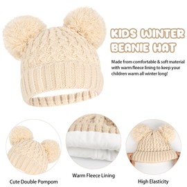 Kids Winter Beanie Hat Scarf Touchscreen Gloves Set, Fleece Lining Boys Girls Winter Hat Neck Warmer Gloves for 1-6 Years