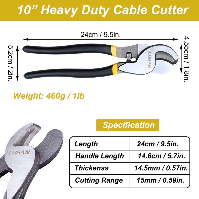LUBAN 10 Inches Heavy Duty Cable Cutter, High Leverage Cutter