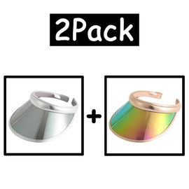 2 Pcs Sun Visors Hats Women Clip-on Adjustable Iridescent Clear Sport Outdoor Cap Colored Reflective Tennis (2 Pack,Gold Silver)