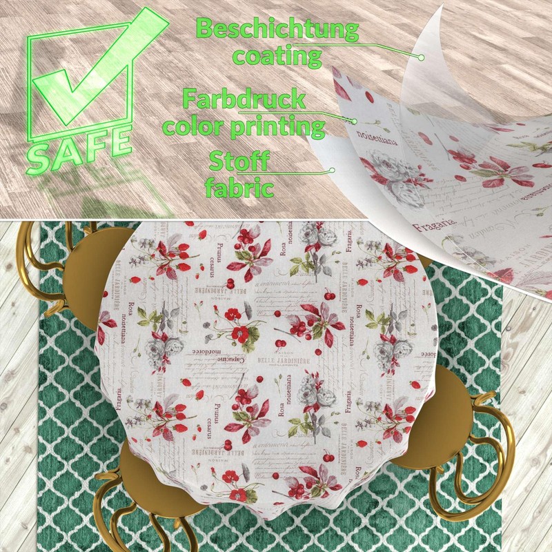 Fabric Tablecloth Washable Table Linen Tablecloth Cotton Polyester Berries Round