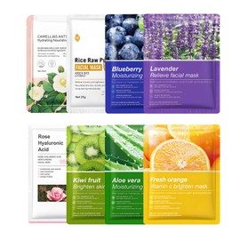Face Masks Skincare, Natural Plant Extract Sheet Mask, 8Pcs Hydrating & Moisturizing Face Mask - Deep Cleansing Pores, Nourishing, Anti-Aging for All Skin Types