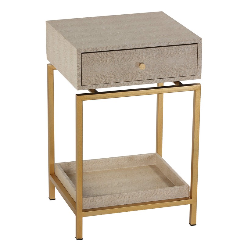 Cortesi Home Everett Nightstand End Table, 24.5" High, Beige