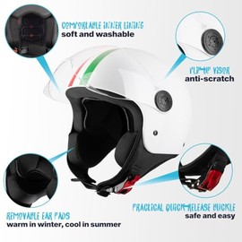 VINZ Gavia Scooter Helmet Jet Helmet Moped Helmet Men and Women in Sizes XS-XXL Jet Helmet with Visor and Italian Flag ECE 22.06 Certified Motorcycle Helmet Available