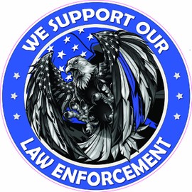 We Support Our Law Enforcement Thin Blue line American Flag Eagle Decal (36")