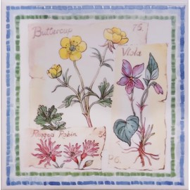 Wildflowers Garden Art Ceramic Tile 6" 15 cm Floral Decorative Wall Kitchen Backsplash Hand Decorated in UK (Image B)