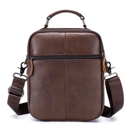 SCHLATUM Genuine Leather Shoulder Bag for Men, Medium Messenger Bag Crossbody, Mens Handbag with Multiple Pockets for Daily, Brown