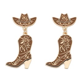 Enamel Western Boots Hat Dangle Earrings Retro Cowgirl Cowboy Boot Drop Earrings Charm Jewelry Gifts for Women-Brown