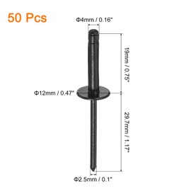 sourcing map 50Pcs 5/32"x3/4" Aluminum Large Head Tri Grip Rivets, Large Flange Tri Grip Rivets for DIY, Sheet Metal, Automotive Repairs, Furniture, Marine Boat (Black)