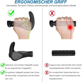 Ezweiji Ergonomic Bicycle Grips, Handlebar Grip with Bar Ends, Ergonomic Bicycle Grips with Non-Slip Rubber, Comfortable Handlebar Grips for E-Bike, Trekking Bike, Mountain Bike (Bicycle Grips
