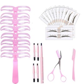 SHUOHONG Eyebrow Stencil Set, Eyebrow Stencils Women, Beginner Eyebrow Set, Reusable Eyebrow Grooming Kit, Makeup Tool for Women, with Eyebrow Scissors, Eyebrow Pencil