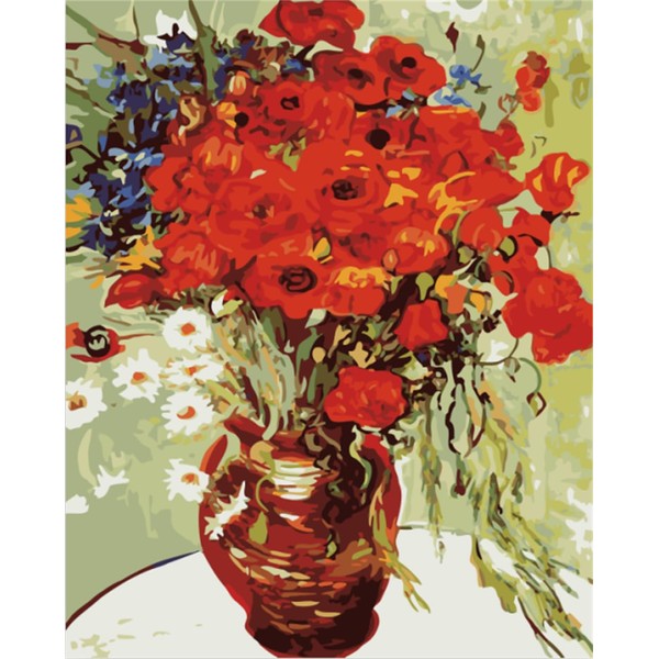 Meecaa Paint by Numbers Poppy Chrysanthemum Vase Purple Red Kit