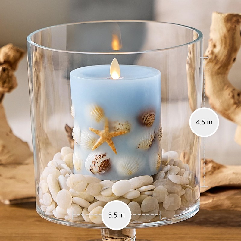 Luminara Flameless LED Candle Soft Chambray Embedded Seashell & Starfish