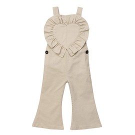 Baby Little Girls Solid Color Love Heart Overalls Ruffle Bell-Bottom Suspender Pants (1-2T, Brown)