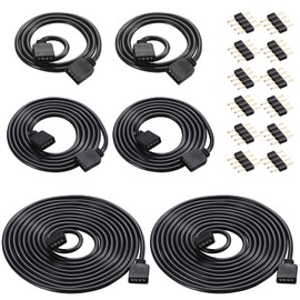Honoson 6 Pieces 4 Pin RGB Extension Cable LED Strip Connector Cord Wire Cables Kit with 12 Pieces Pin Connector for 5050 3528 RGB LED Strip Light(1.6 FT, 3.3 FT, 6.6 FT,Black)