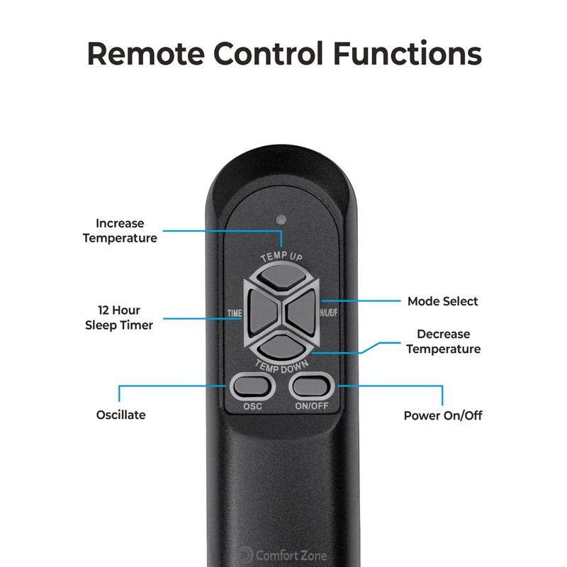 Comfort Zone Oscillating Tower Space Heater with Remote Control for