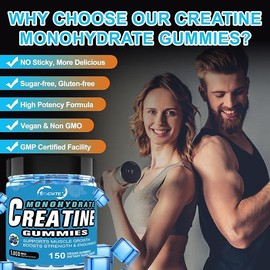 EOCUTE Creatine Monohydrate Gummies 6g per Serving for Muscle & Strength Building,Blueberry Flavor, 150 Count Healthcare Supplement Fitness Dietary Edible Optimum