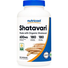 Nutricost Shatavari 600mg, 180 Capsules, 180 Servings - CCOF Certified Made with Organic Shatavari, Non-GMO, Gluten Free, Vegetarian Friendly