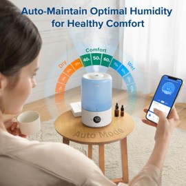 LEVOIT Smart Humidifiers for Bedroom Baby, Top Fill, Customize Humidity for Home, Plants with Humidistat, Essential Oil Diffuser, Schedule, Timer, APP & Voice Control, 3L, Blue
