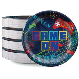 Party Solids Gamer Plates Paper Disposable Heavy Duty 8.5 Inch Video Game Plates 96 Pcs 350 GSM, Gamer Party Decorations for Boys Birthday Supplies
