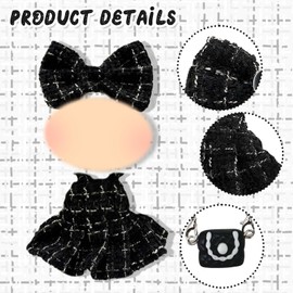 3 Pcs Doll Clothes for 17cm Plush Dolls, Clothes Set Include 1 Halter Dress 1 Bow Hair Clip 1 Handbag for Dolls Premium Outfit, Birthday Holiday Present for Girls Kids (No Doll) Black