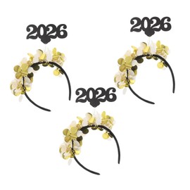 WOONEKY 3pcs Gold Numeric Disc Headbands for Women Year Hair Accessories Comfortable Party Hairband for Years Eve Special Celebrations