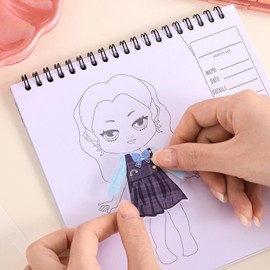 Dress Up Games Activity Sticker Book - PET Fashion Clothes Stickers, Coloring Stencil & Reusable Doll Sticker Book Set for Kids, Girls