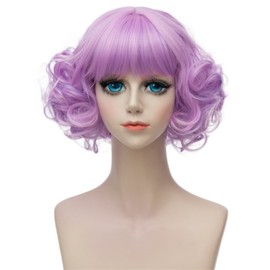 KiyaCos Rainbow Purple Short Curly Wavy Layered Harajuku Cosplay Wigs Costume Dress up Hair