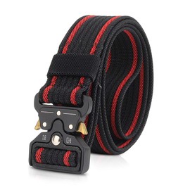 LumiSyne Tactical Belt Wide Men's 1.5 Inch Heavy Duty Waist Belt Adjustable Nylon Work Belt with Metal Buckle Quick Release for Molle Outdoor Sports, black red