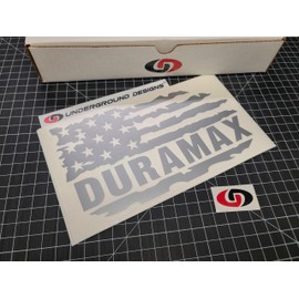 American Flag Duramax Decals 6.6L Diesel Truck Window Stickers Fits Silverado Sierra 2500 3500 Select Size/Color: (Metallic Silver, 7" Tall x 12" Wide)