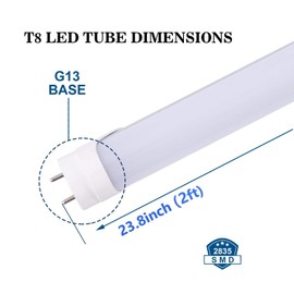 MKUJOO 25pcs 2FT 10W T8 Tube Light White Daylight 6000k T8 LED Bulbs Household Lights Ballast Bypass G13 Base 2 Foot Milky Cover Fluorescent Tube lamp Replacement AC100-277V