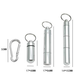 3 Size Aluminum Holder with Carabiner Metal Pill Container,Aluminum Storge tube for Keychain Holder，Toothpick holder (Silver)