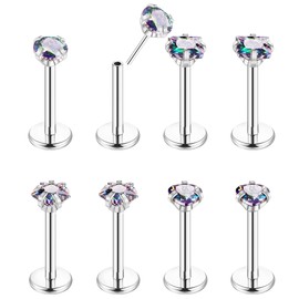 NICEIGHT 8Pcs 16G Stainless Steel Threadless Push in Nose Rings Studs for Women CZ Tragus Earring Set Labret Monroe Medusa Piercing Lip Ring Cartilage Tragus Helix Studs 6mm R