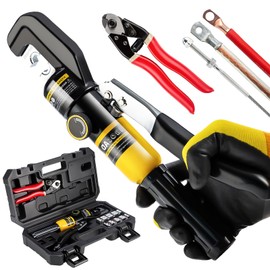 IBOSAD Hydraulic Crimping Tool with 9 Dies - Battery Cable Crimper Tool & Wire Rope Crimping Tool for 12 to 2/0 AWG, 1/16" 1/8" 3/16" Stainless Steel Cable Railing Tool
